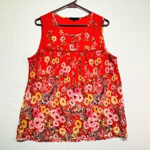 Jane and Delancey Sleeveless Red Poppy Boutique Print Blouse Lined Women's XL